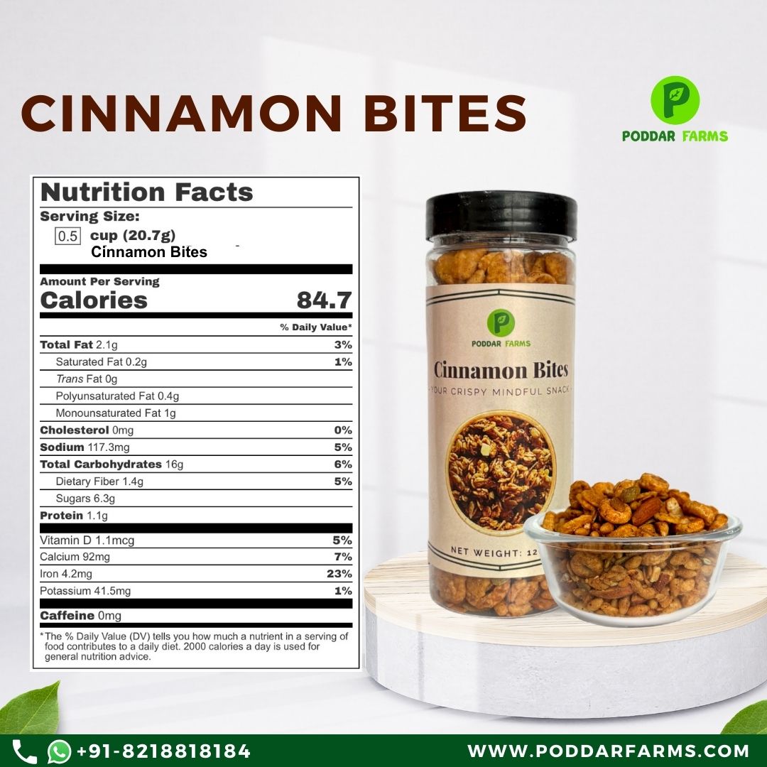 PODDAR FARMS® Baked Cinnamon Bites | Rice and Oats Puffs with Pumkin seeds and Almonds| Honey | Healthy snacking | Mindful Eating