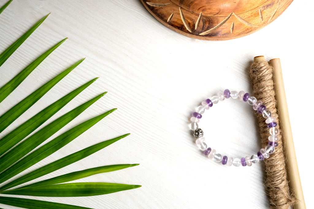 AMETHYST, ROSE QUARTZ AND CLEAR QUARTZ BRACELET FOR STRENGTH, LOVE AND FULFILLING RELATIONSHP