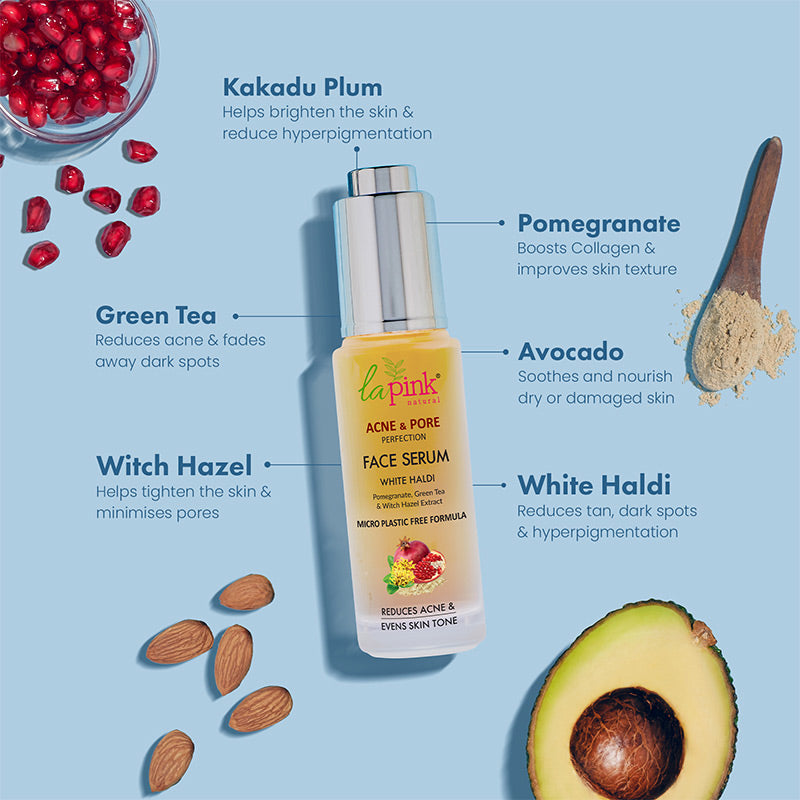 La Pink Acne & Pore Perfection Face Serum with White Haldi for Acne Reduction & Even Skin Tone  30ml