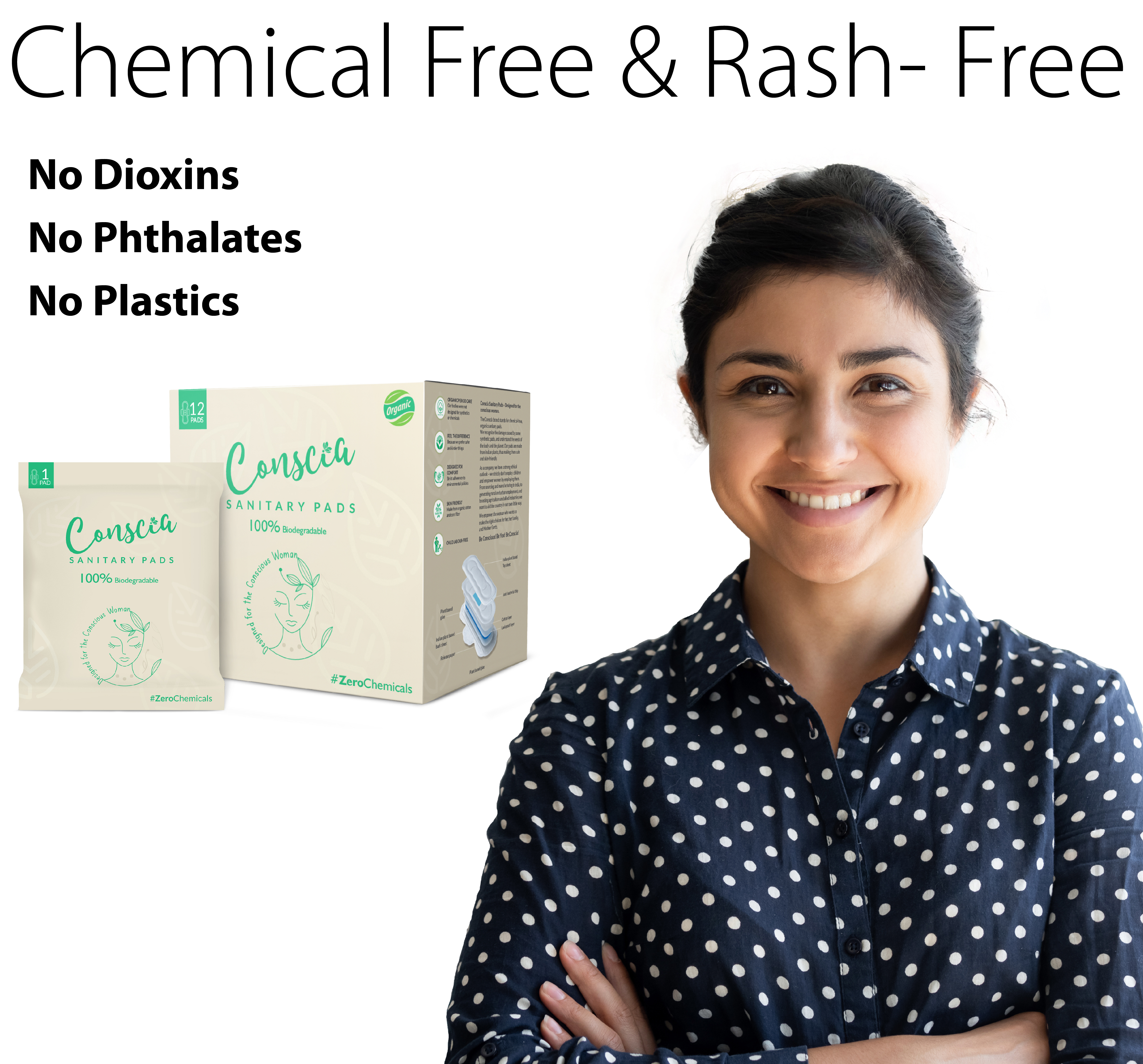 Conscia Chemical Free Sanitary Pads | Pack of 12  Pads  L,XL,XXL COMBO