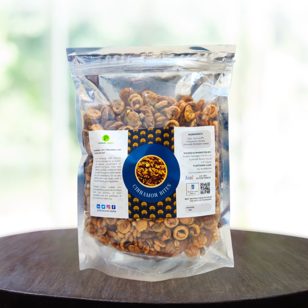 PODDAR FARMS® Baked Cinnamon Bites | Rice and Oats Puffs with Pumkin seeds, Almonds & Honey | 120g