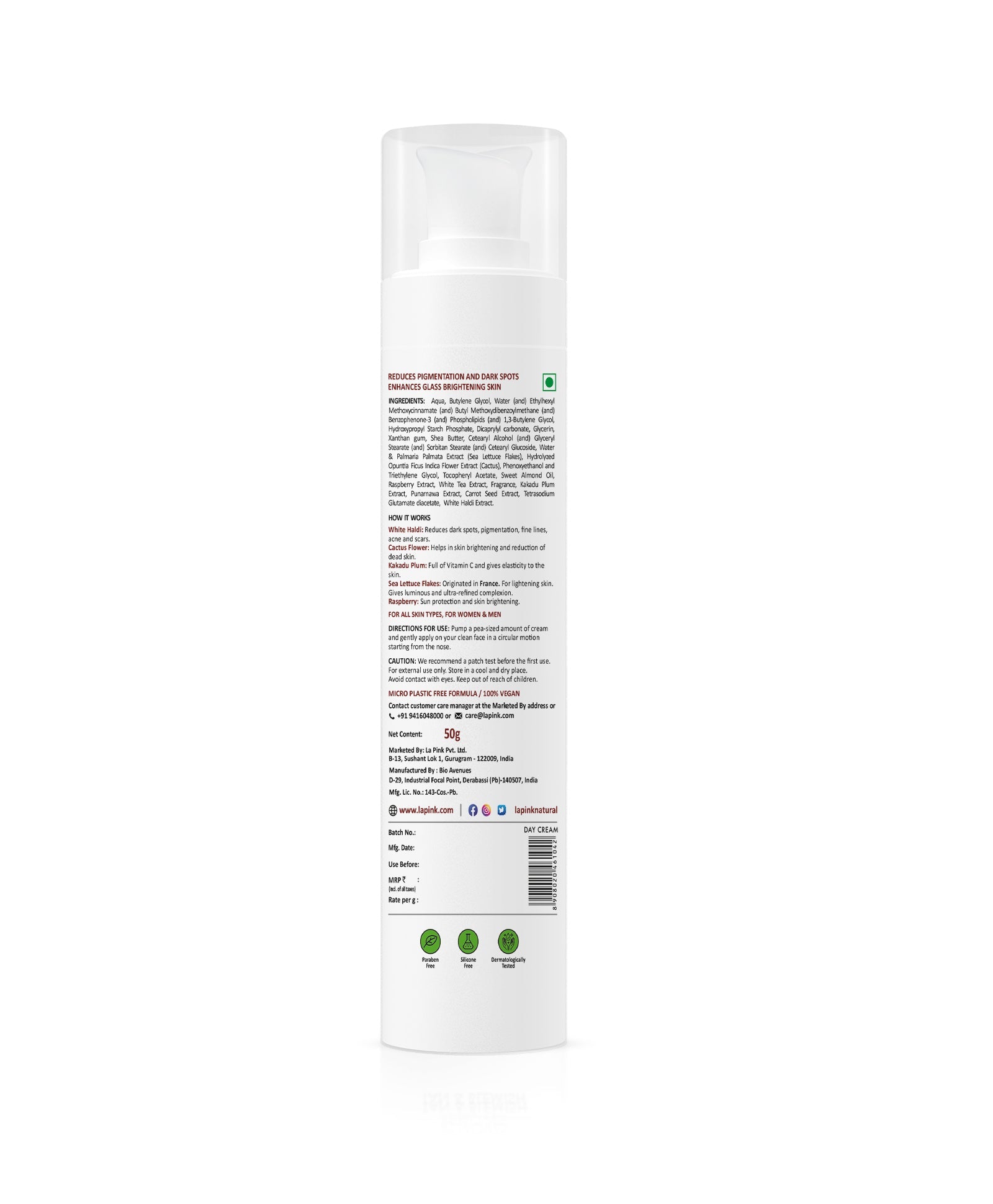 La Pink Ideal Bright Day Cream | 100% Microplastic Free Formula | For Glass like Brightened skin, SPF15, Evens Skin Tone, All Skin Types | 50g