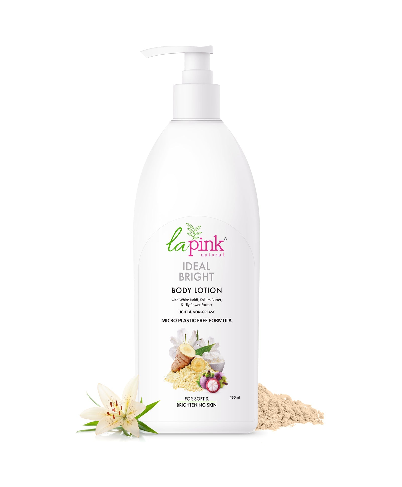 La Pink Ideal Bright Body Lotion | 100% Microplastic Free Formula | For Glass like Brightened skin, Non Greasy Moisturiser For Dry Skin For All Skin Types | 450ml