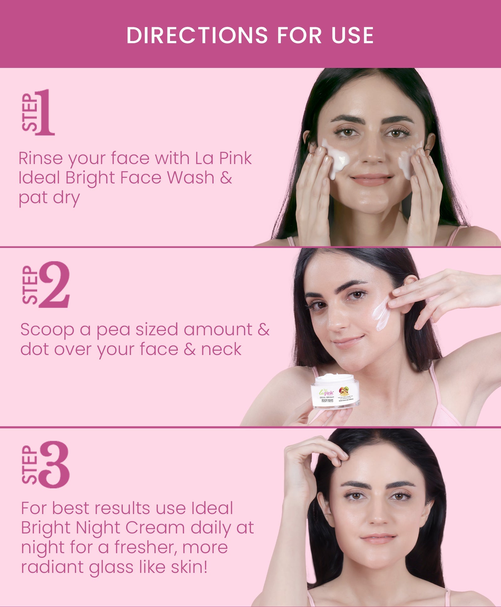 La Pink Ideal Bright Night Cream | 100% Microplastic Free Formula | For Glass like Brightened skin, Evens Skin Tone , All Skin Types | 50g