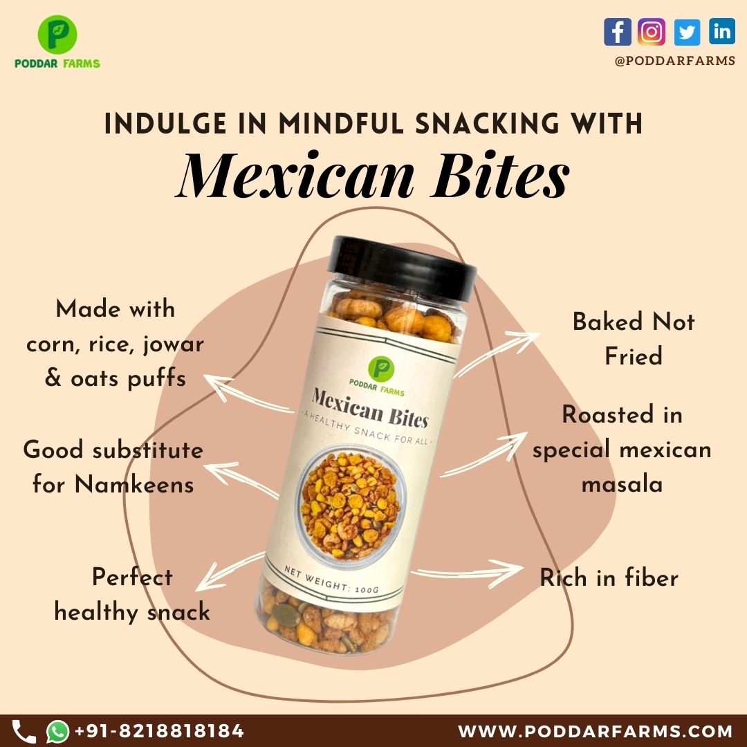 PODDAR FARMS® Baked Mexican Bites | Rice, Corn, Oats and Jowar Puffs with Pumpkin Seeds| Healthy snacking | Mindful Eating