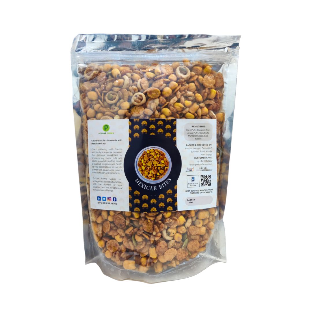 PODDAR FARMS® Baked Mexican Bites | Rice, Corn, Oats and Jowar Puffs with Pumpkin Seeds| Healthy snacking | Mindful Eating