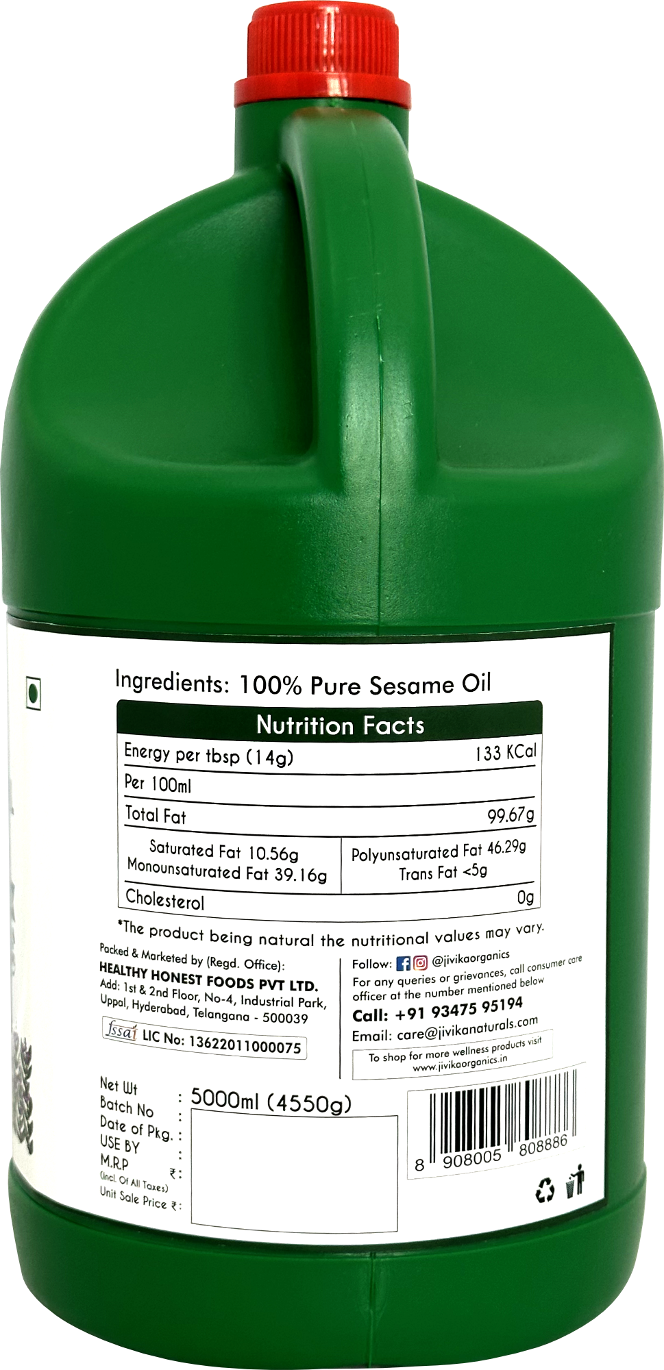 Jivika Cold Pressed Sesame Oil 5ltr