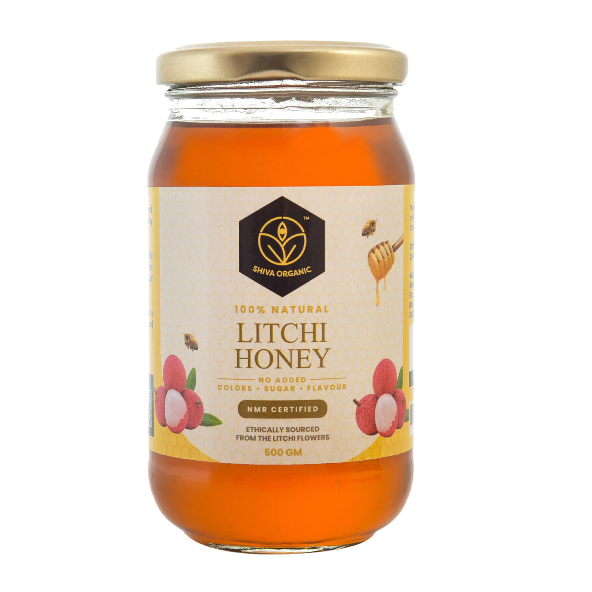 Shiva Organic Honey 500 grams NMR certified 100% Natural Healthy and Pure Honey No Added Sugar Flavour Unadulterated Sourced ethically (Pack Of 1) (Litchi Honey)