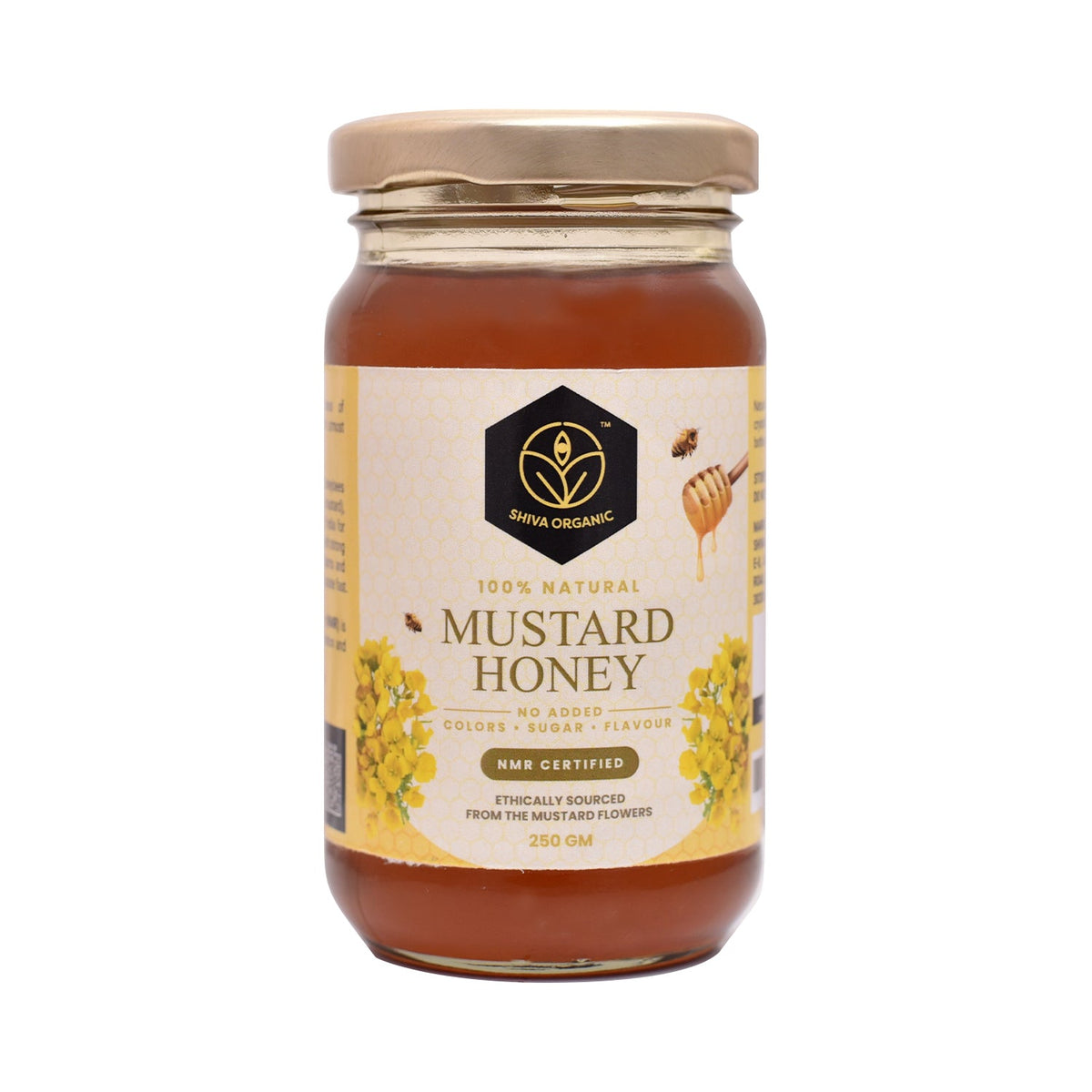 Shiva Organic Natural Nector Mustard Honey - 100% Natural Unrocessed | No Added Sugar, Flavour, Colour | Sourced Ethically from Nector Mustard Flowers - Boost Energy, Immunity - 250 g