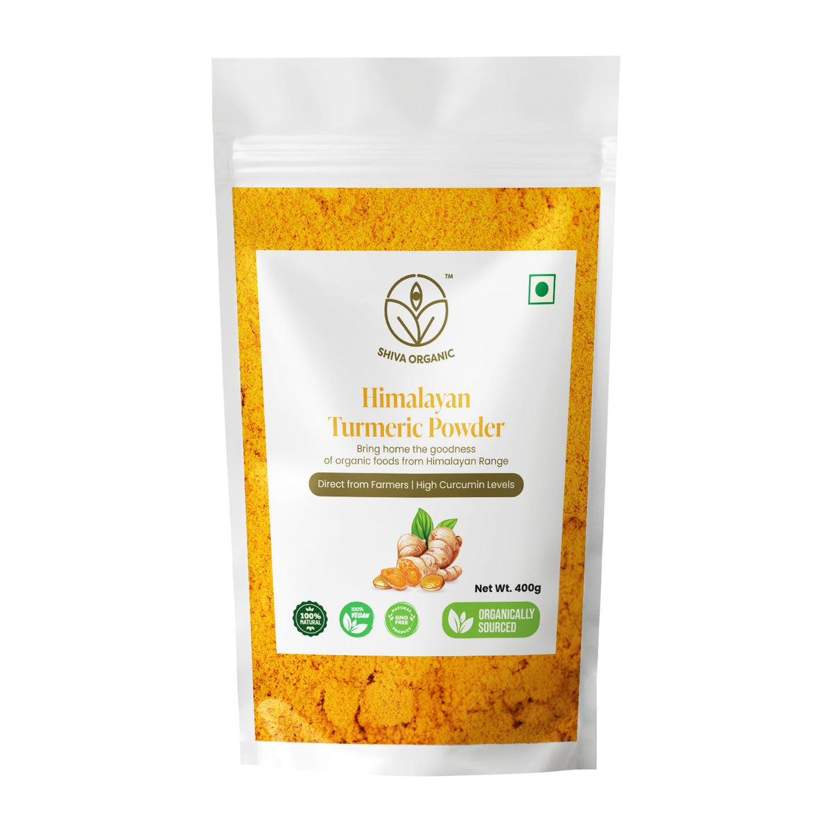 Shiva Organic Himalayan Turmeric Powder | Indian Spices Masala | Turmeric | Haldi Powder | Haldi or Haldar | Immunity Booster | Vegetarian | No Artificial Colours - 400 g