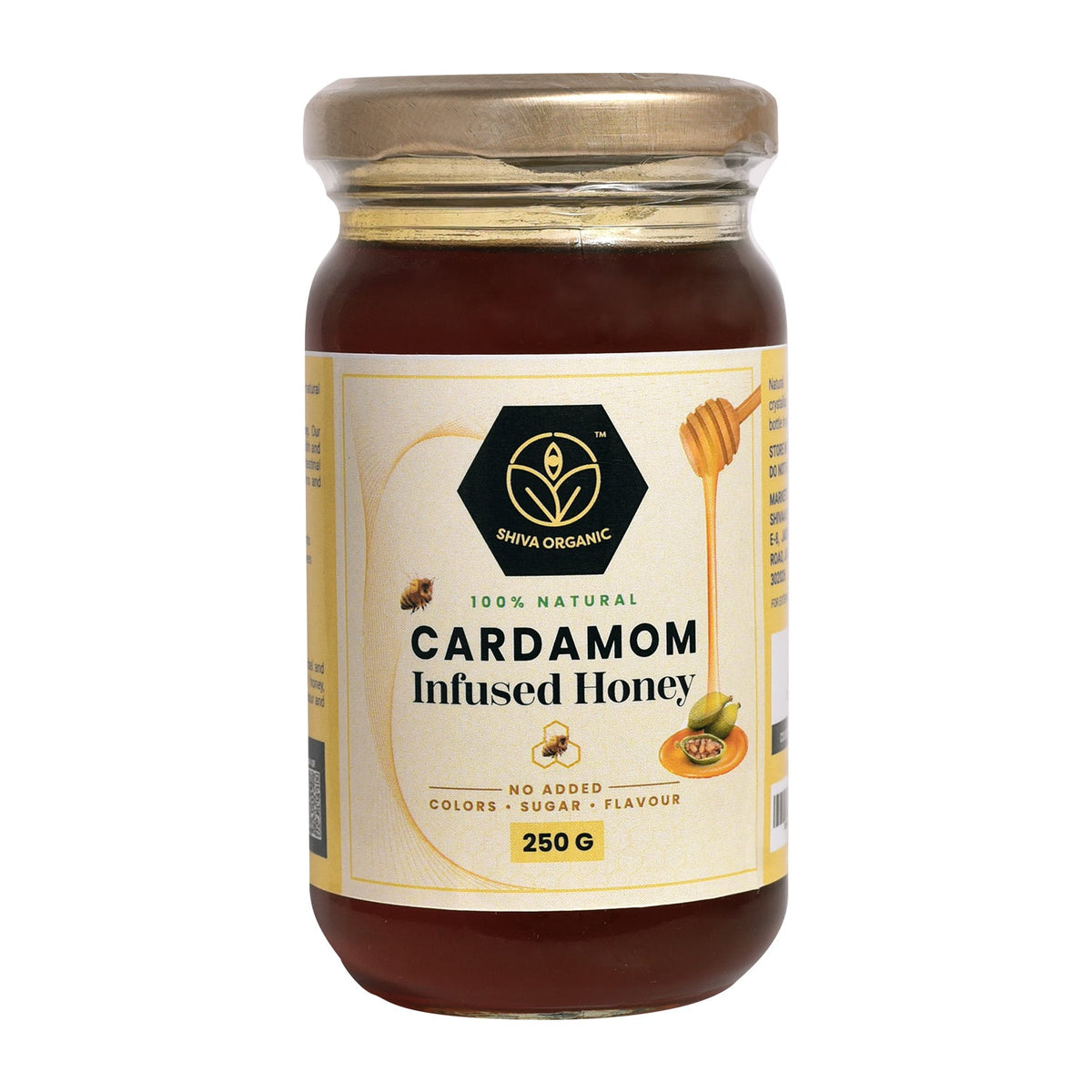 Shiva Organic Cardamom Infused Honey -250 g Infused Honey |100% Natural Organic and Pure Honey No Added Sugar No Added Color Flavour Unadulterated