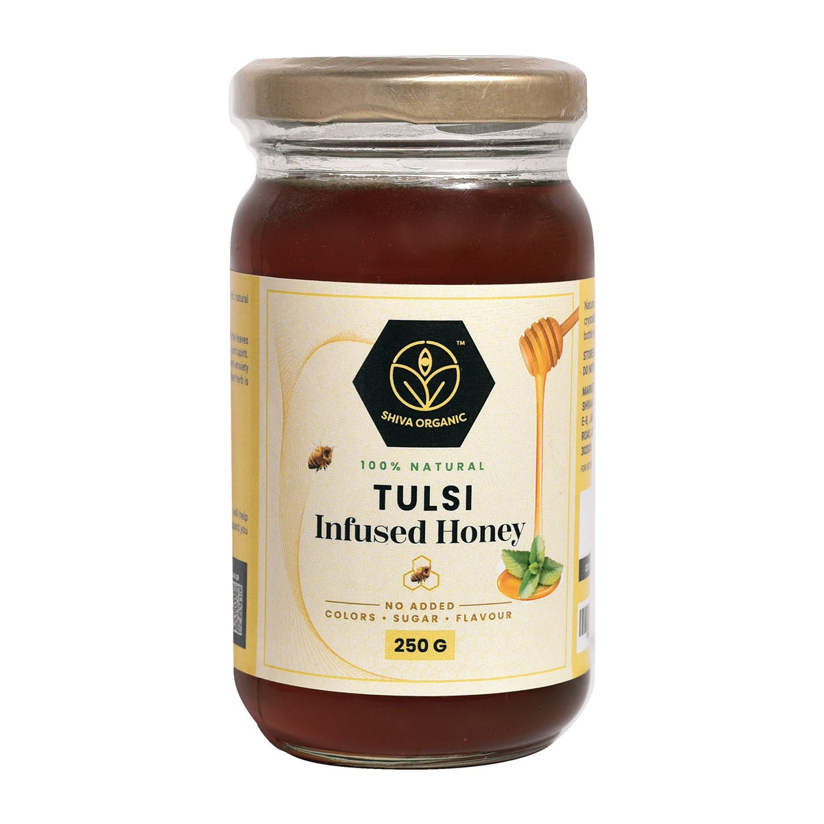 Shiva Organic Infused Honey |100% Natural Organic and Pure Honey No Added Sugar No Added Color Flavour Unadulterated (Tulsi Infused Honey, 250 g)