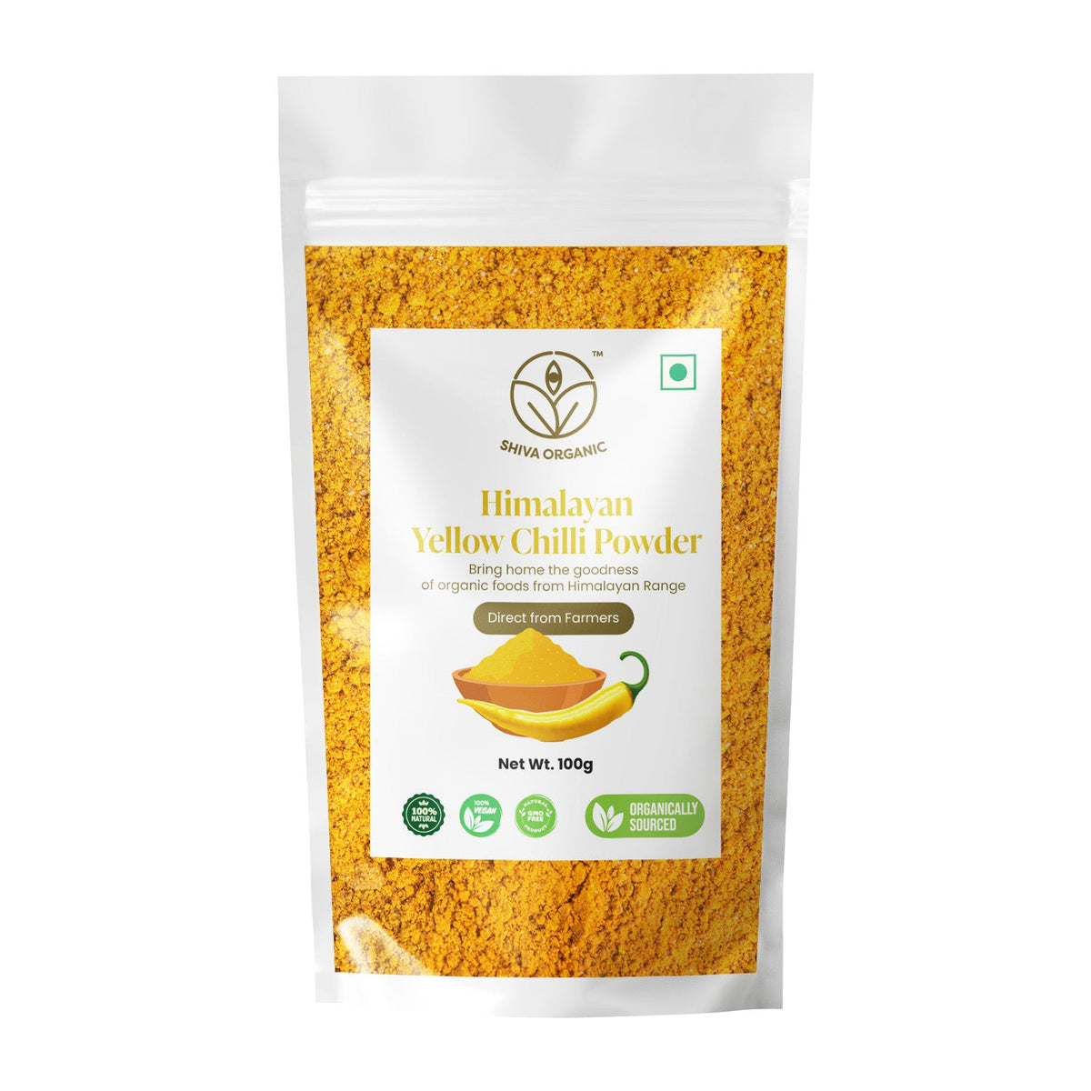 Shiva Organic Himalayan Yellow Chilli Powder / 100g - Preservative/Chemical Free - Sourced Organically