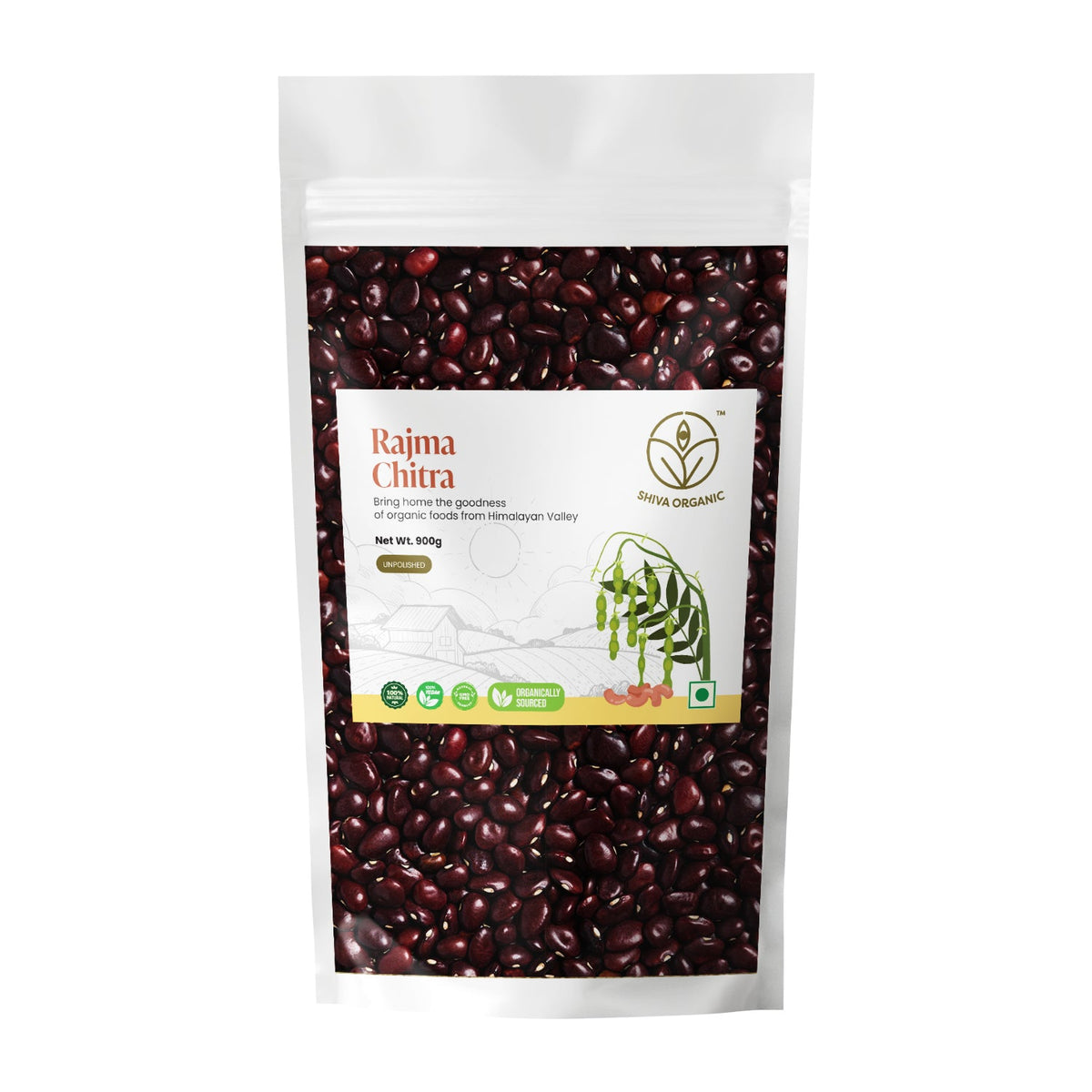 Shiva Organic Himalayan Rajma Chitra / Kidney Beans 900g - Unpolished 100% Natural