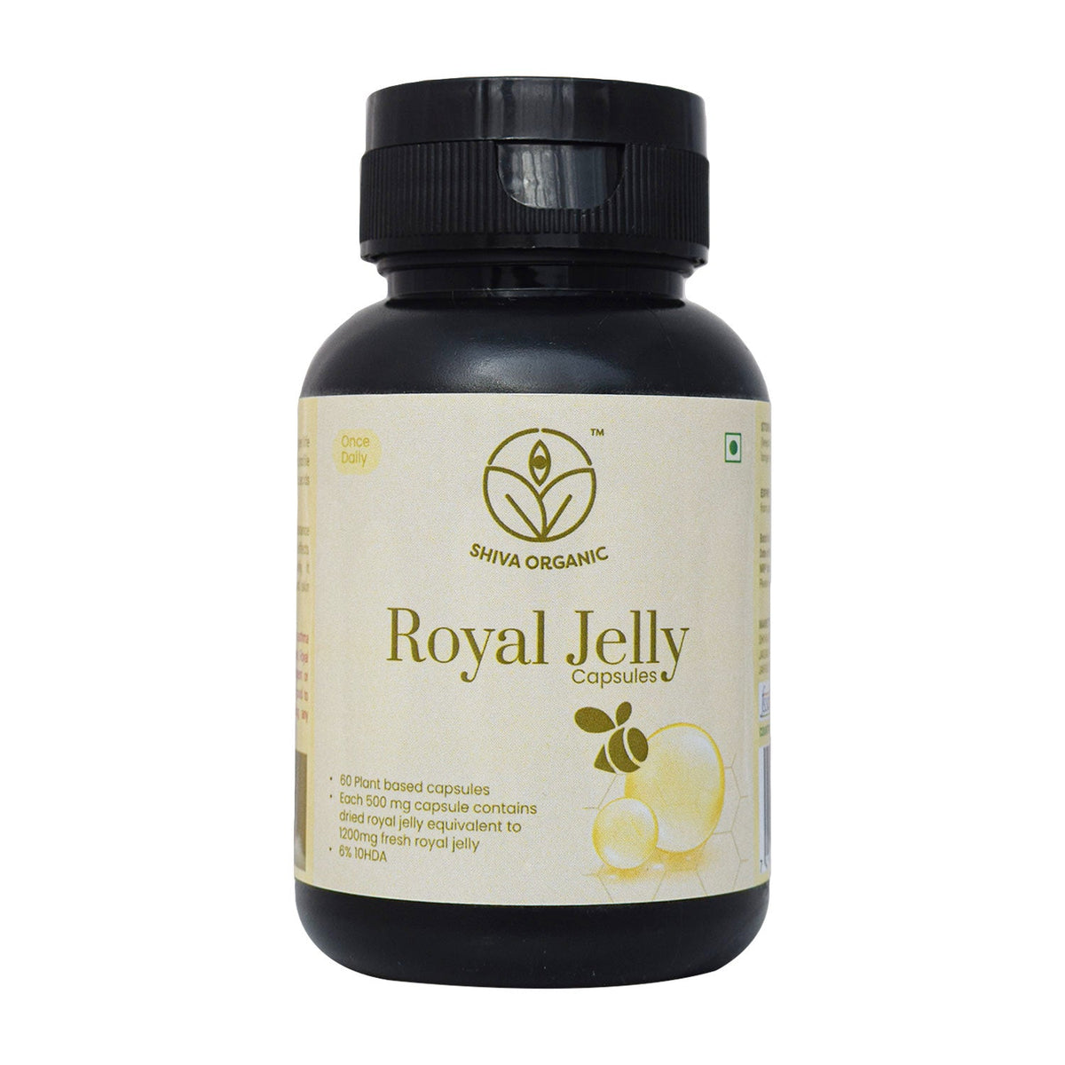 Shiva Organic Royal Jelly Capsules -10-HDA:6% | Freeze Dry | Boosts Fertility, Immunity, Energy | Anti-Aging | Quuenbee | Superfood (500mg each 60 Capsules)