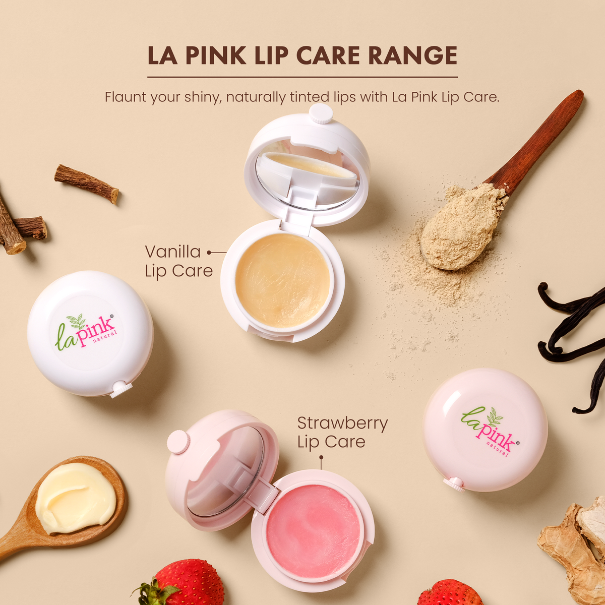 La Pink Strawberry Lip Care with White Haldi for Shiny & Natural Tint  15 gms