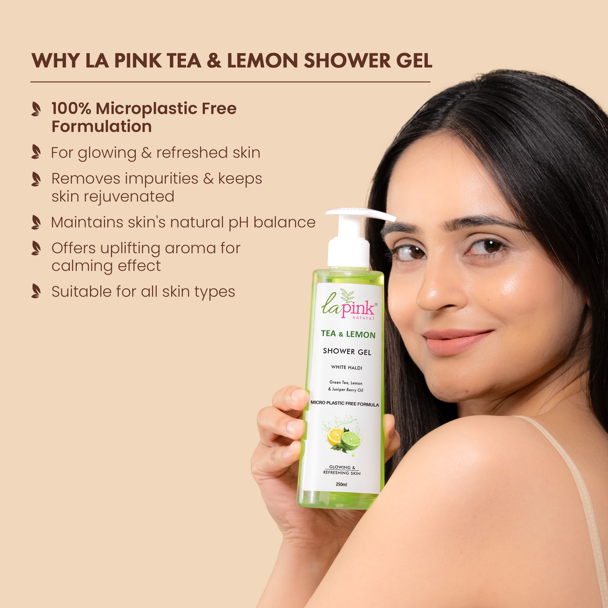 "La Pink Tea & Lemon Shower Gel with White Haldi for Glowing & Refreshing Skin 250 ML "