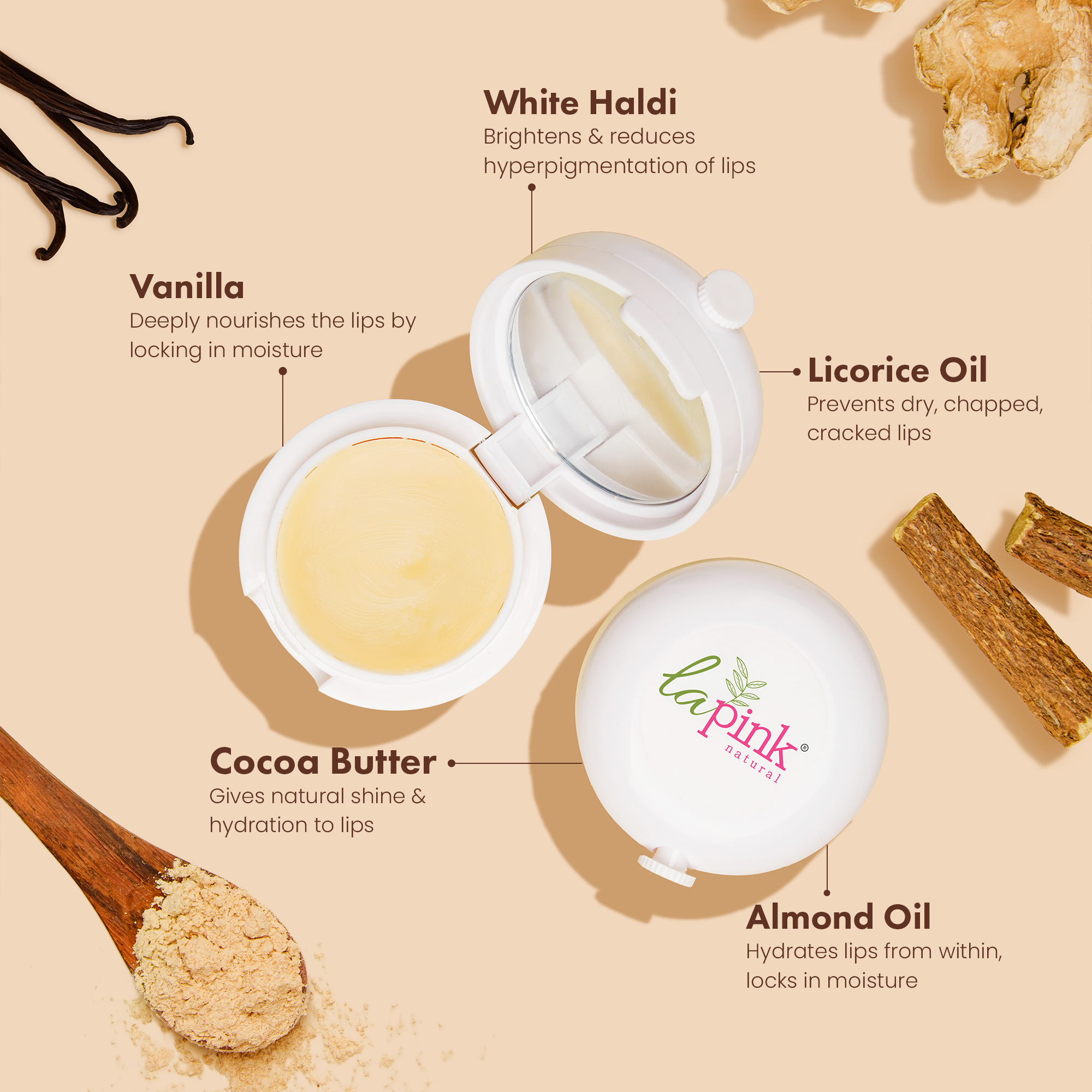 La Pink Vanilla Lip Care with White Haldi for Shiny & Hydrated Lips 15 gms