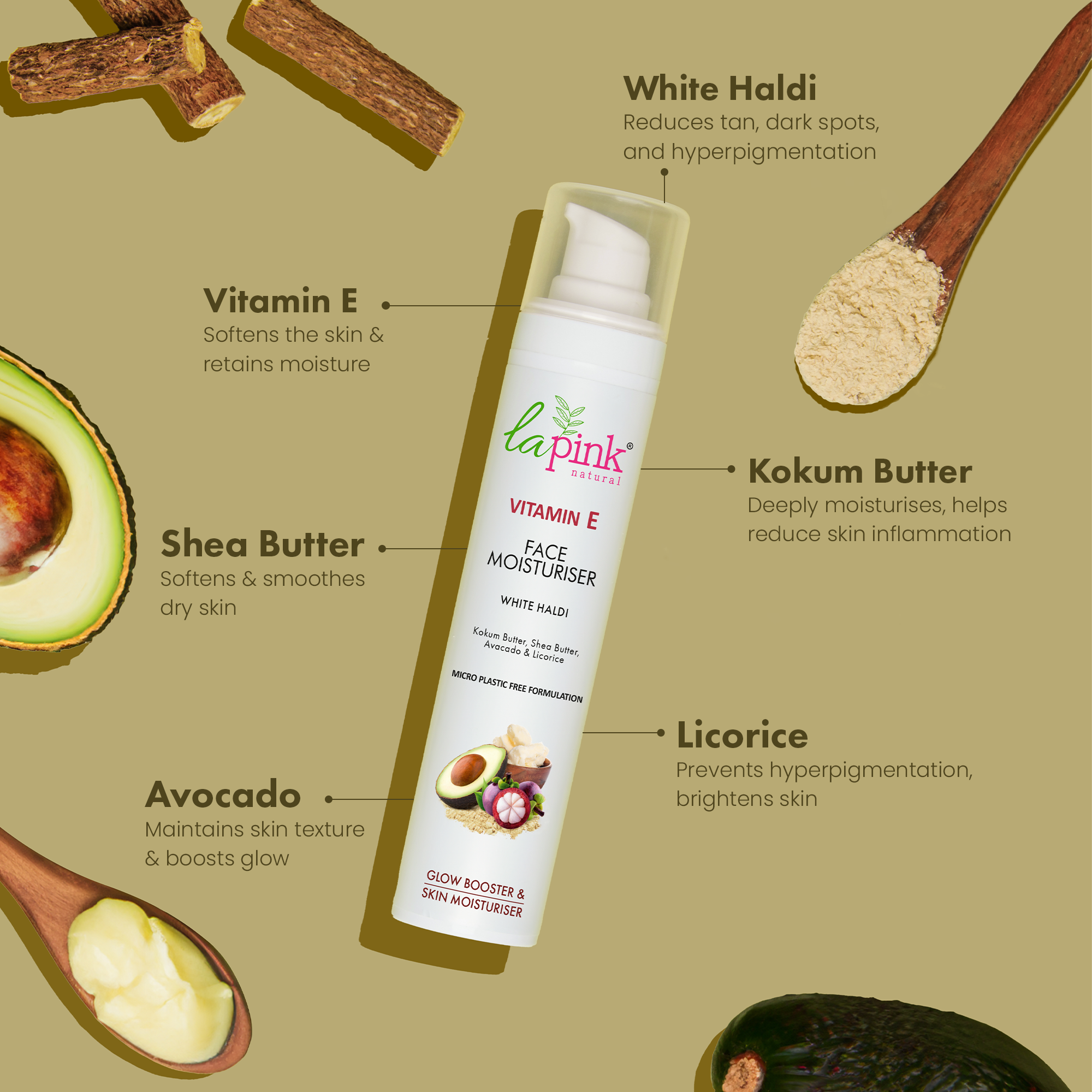 La Pink Vitamin E Face Moisturiser with White Haldi for Glow & Moisturization 50 gm