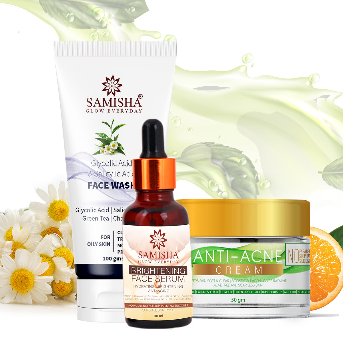 Ultimate Skin Brightening Set (Facewash, Vitamin C Serum, Anti Acne Cream) - For Oily/Combination Skin