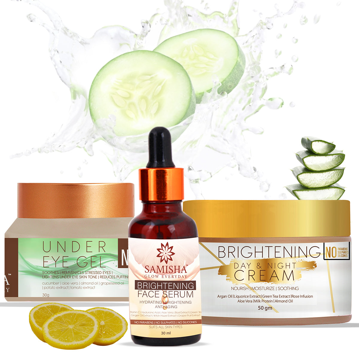 Samisha Organic Skin Care Routine (Under Eye Gel + Vitamin C Serum + Brightening Cream)