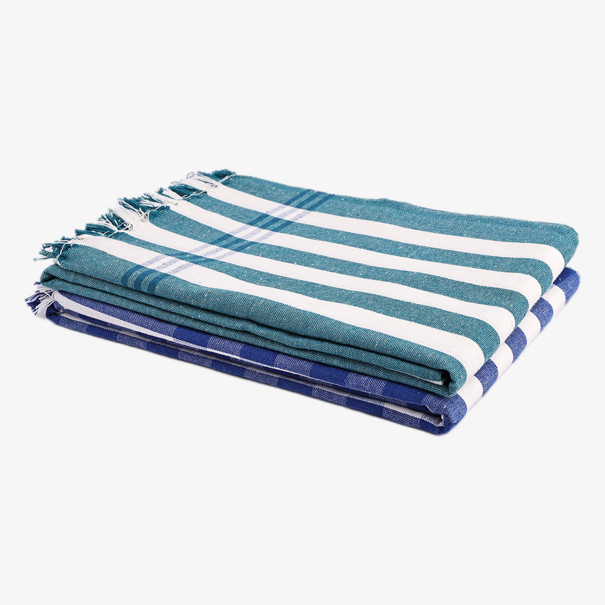 liya handloom multi color cotton bath towels/big towel combo pack of 2 (DARKGREEN+BLUE)