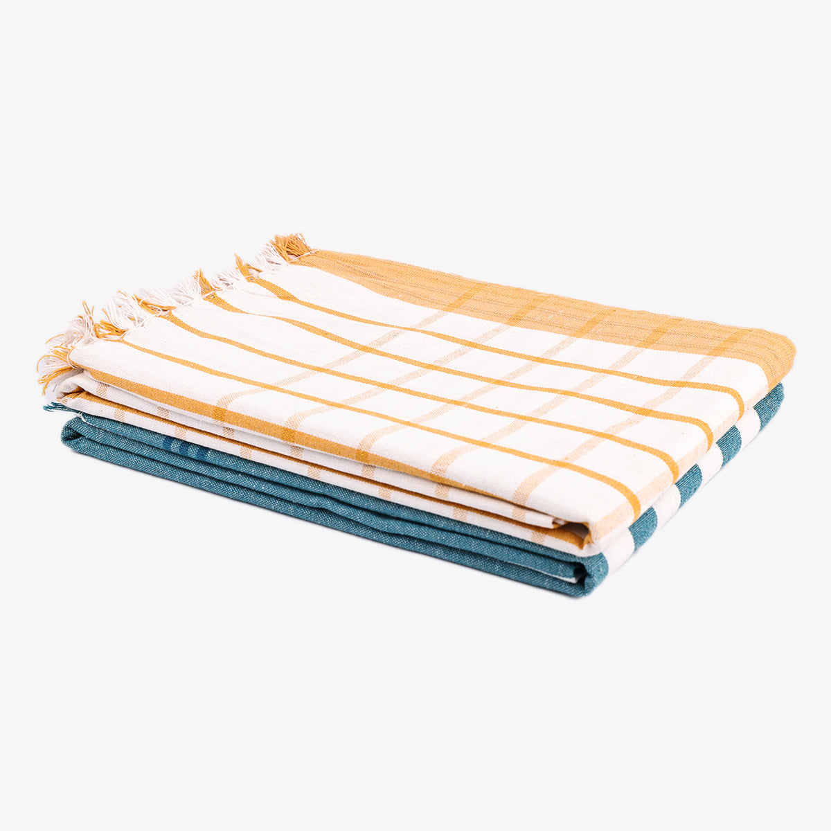 liya handloom multi color cotton bath towels/big towel combo pack of 2 (WHITE&YELLOW+DARK GREEN)