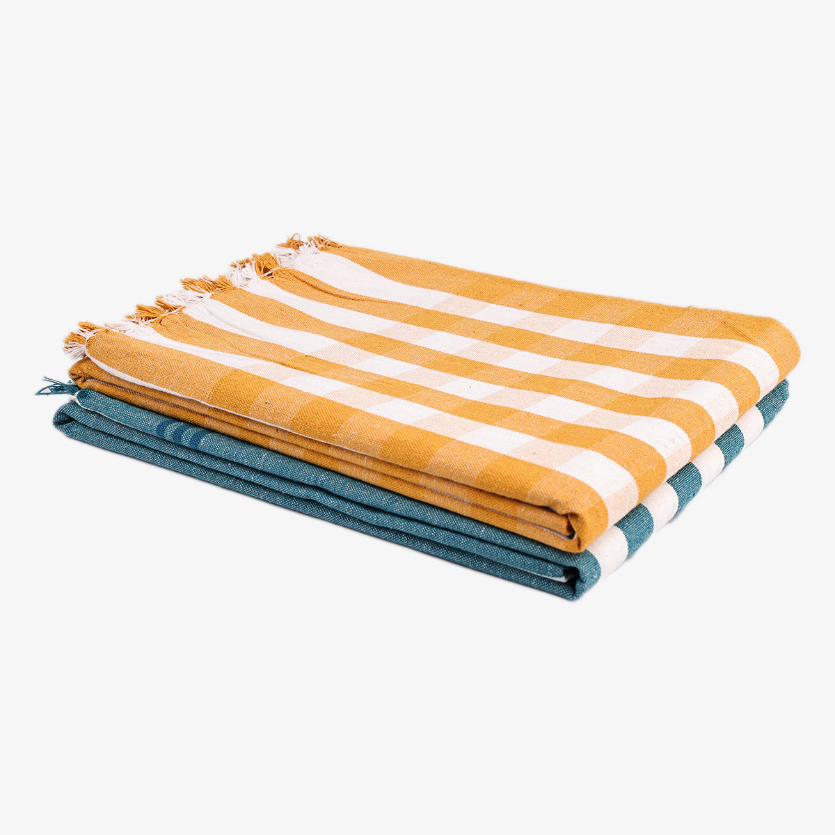 liya handloom multi color cotton bath towels/big towel combo pack of 2 (YELLOW+DARKGREEN)