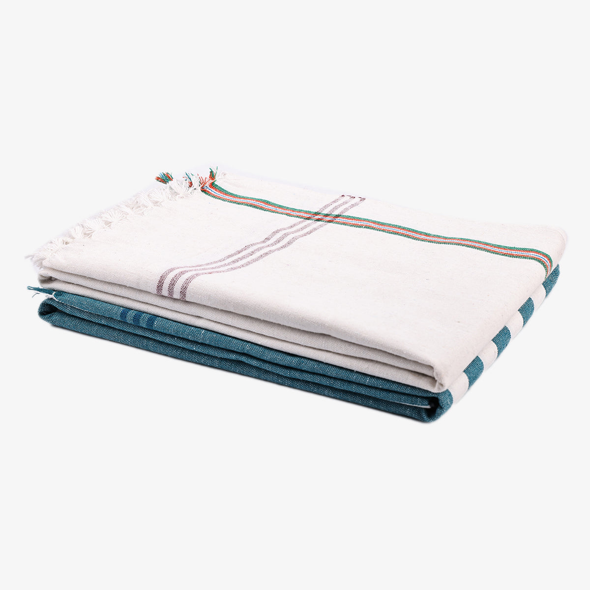 liya handloom multi color cotton bath towels/big towel combo pack of 2 (WHITE+DARK GREEN)