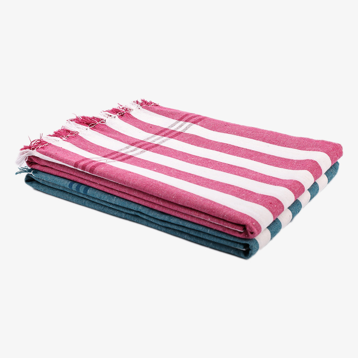 liya handloom multi color cotton bath towels/big towel combo pack of 2 (LIGHTPINK+DARKGREEN)