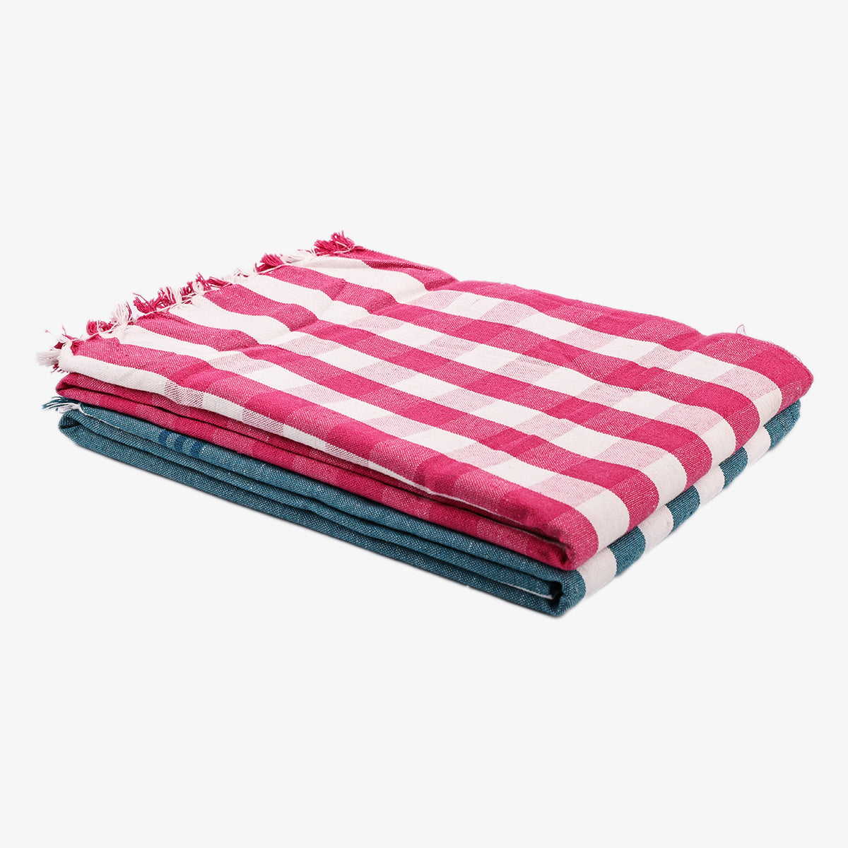 liya handloom multi color cotton bath towels/big towel combo pack of 2 (PINK+DARKGREEN)