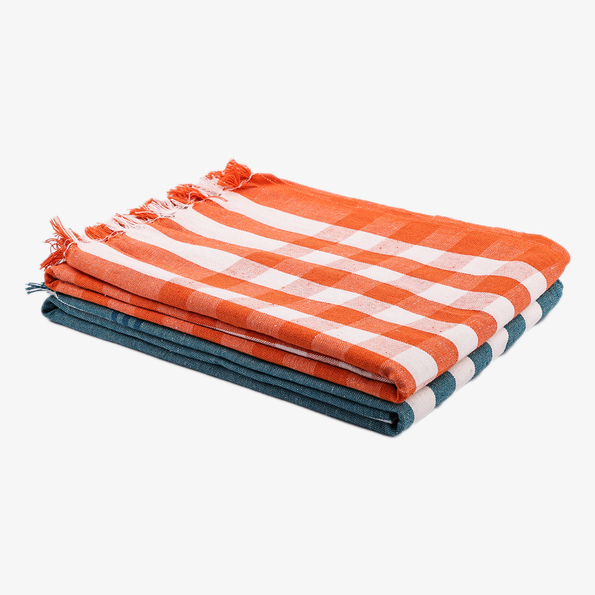 liya handloom multi color cotton bath towels/big towel combo pack of 2 (ORANGE+DARKGREEN)