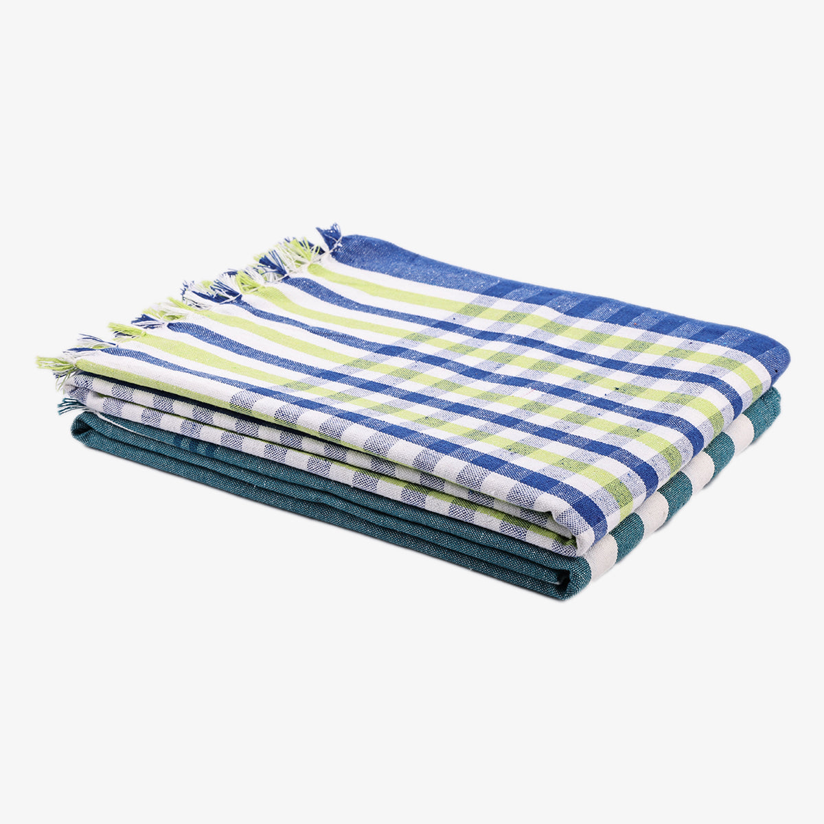 liya handloom multi color cotton bath towels/big towel combo pack of 2 (BLUE&GREEN+DARKGREEN)