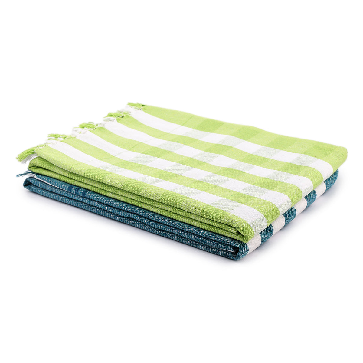 liya handloom multi color cotton bath towels/big towel combo pack of 2 (GREEN+DARKGREEN)