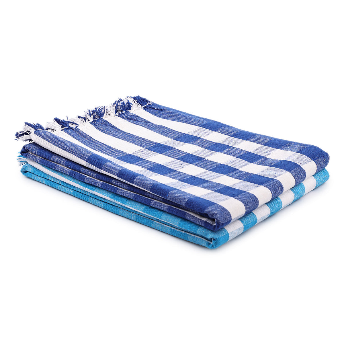 liya handloom multi color cotton bath towels/big towel combo pack of 2 (BLUE+LIGHTBLUE)