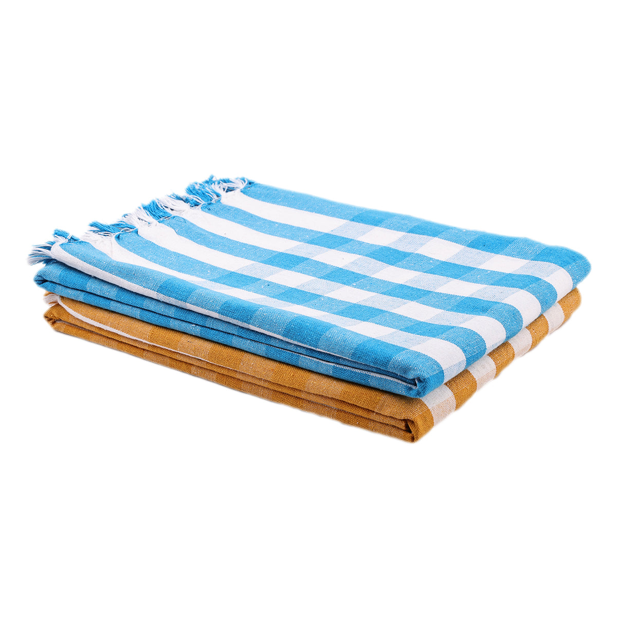 liya handloom multi color cotton bath towels/big towel combo pack of 2 (LIGHTBLUE+YELLOW)