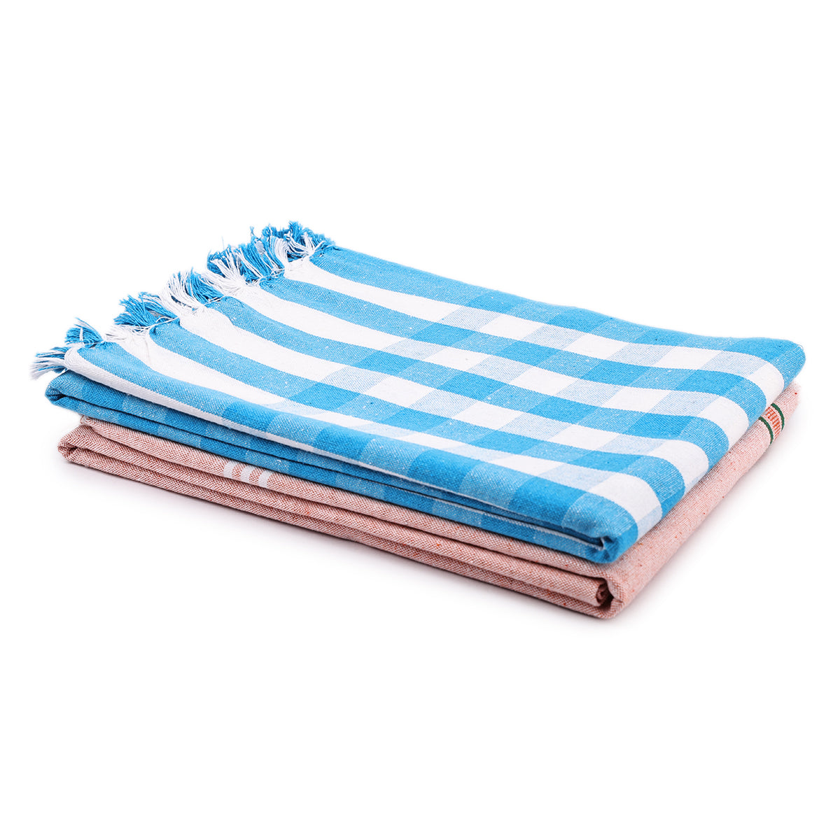 liya handloom multi color cotton bath towels/big towel combo pack of 2 (LIGHTBLUE+PEACH)