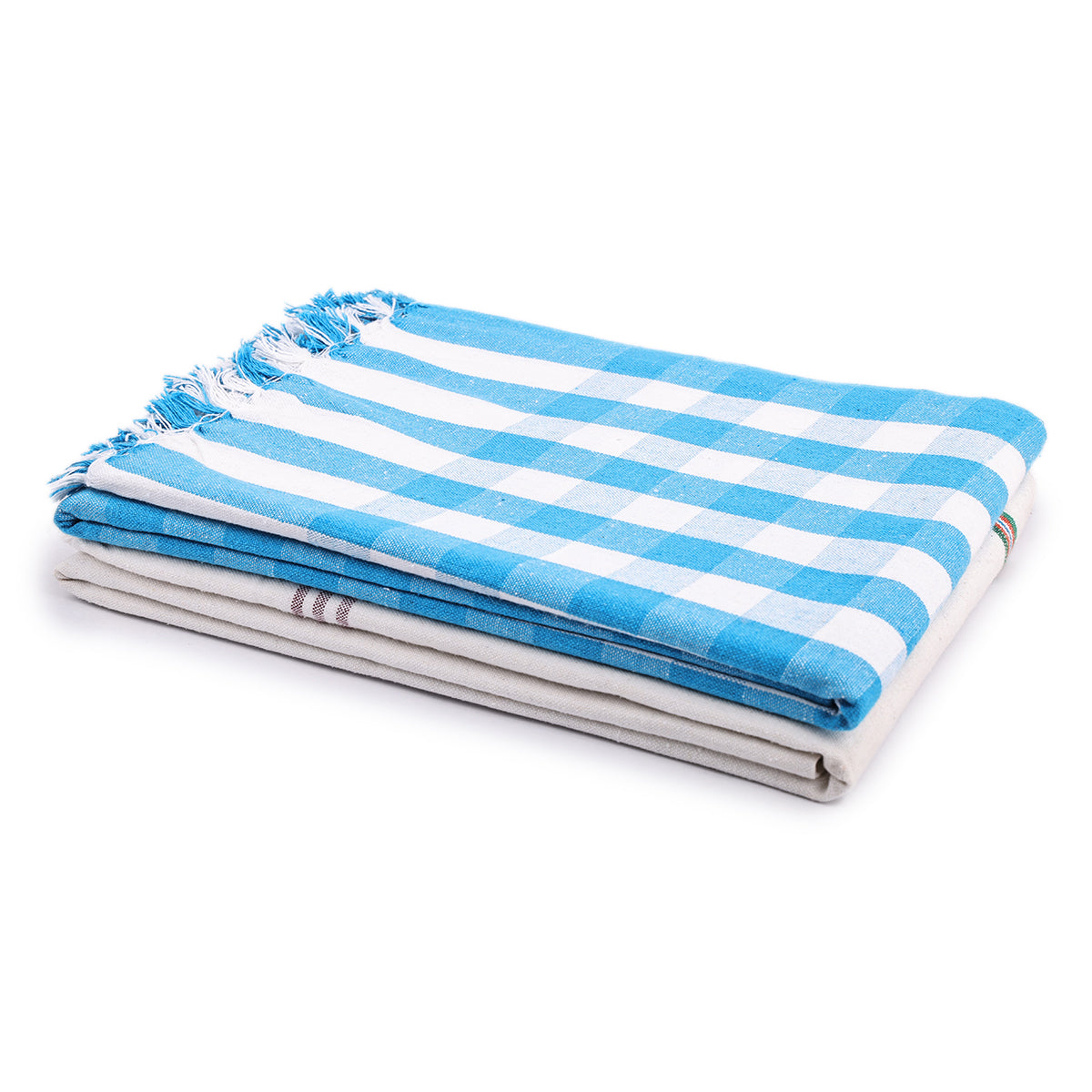 liya handloom multi color cotton bath towels/big towel combo pack of 2 (LIGHTBLUE+WHITE)