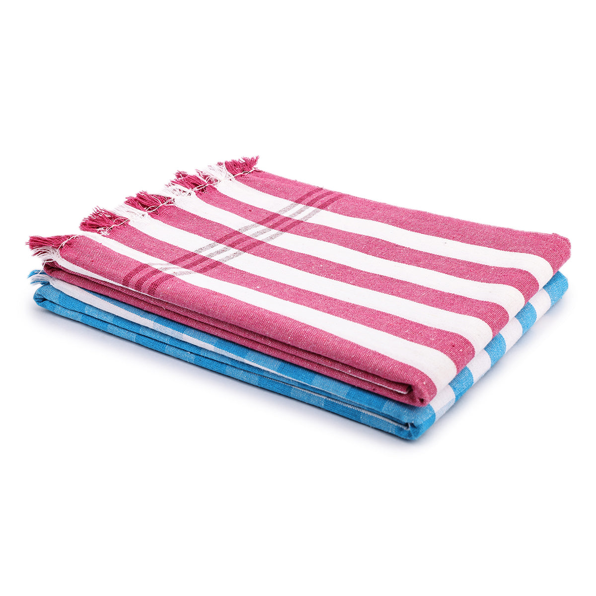 liya handloom multi color cotton bath towels/big towel combo pack of 2 (LIGHTPINK+LIGHTBLUE)