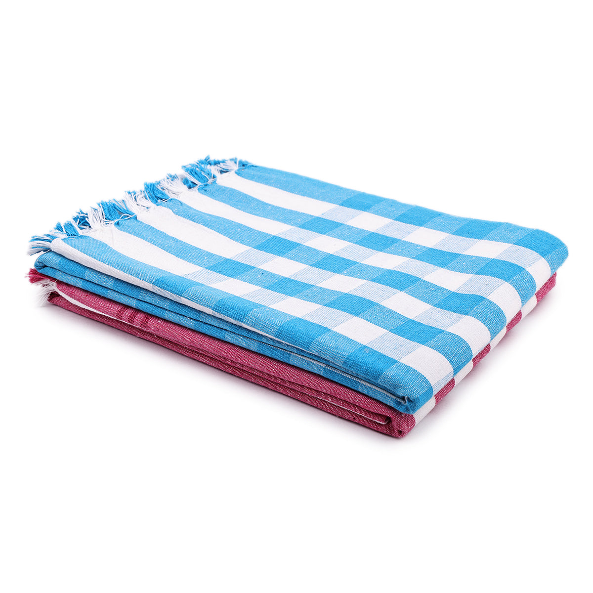 liya handloom multi color cotton bath towels/big towel combo pack of 2 (LIGHT BLUE+PINK)