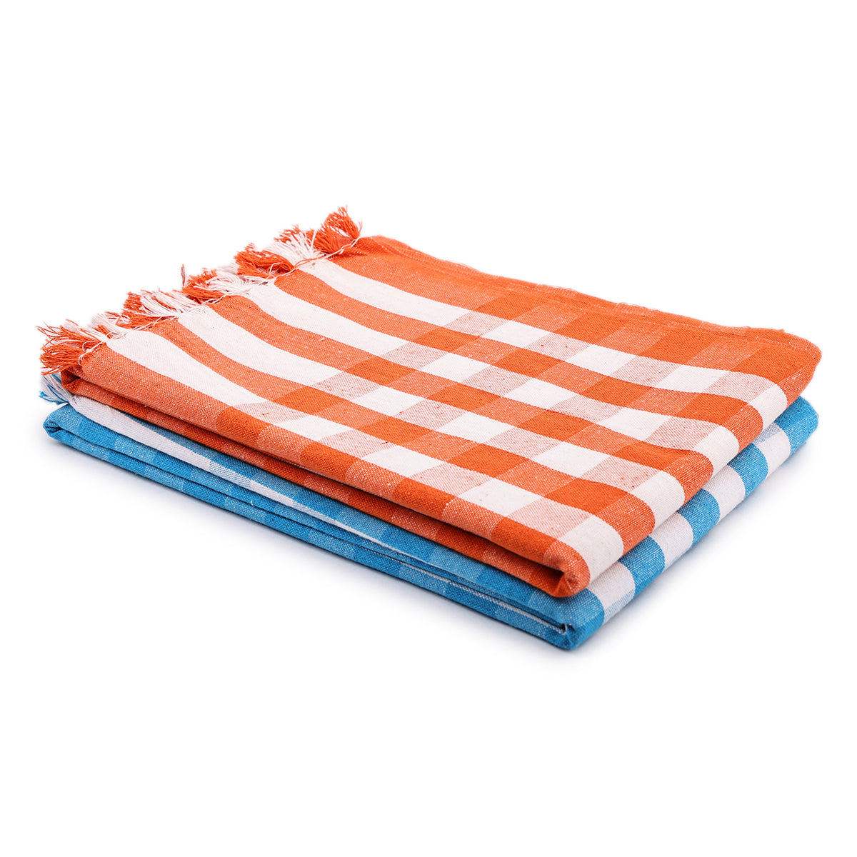 liya handloom multi color cotton bath towels/big towel combo pack of 2 (ORANGE+LIGHT BLUE)