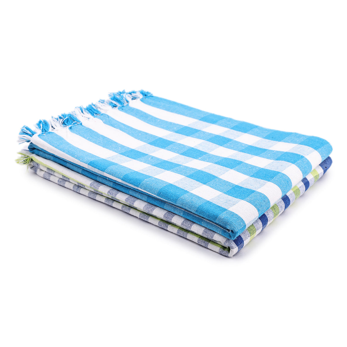 liya handloom multi color cotton bath towels/big towel combo pack of 2 (LIGHTBLUE+GREEN&BLUE)