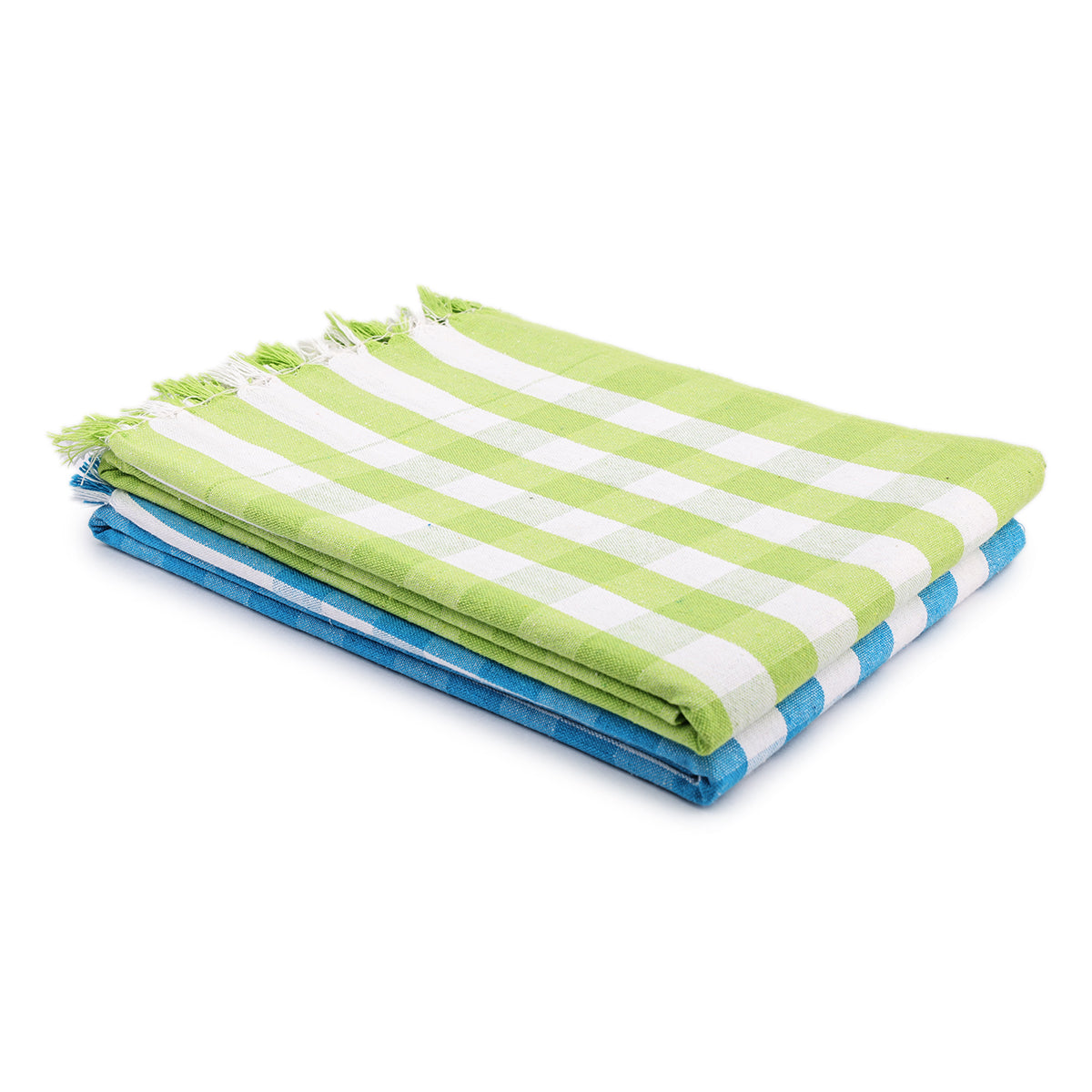 liya handloom multi color cotton bath towels/big towel combo pack of 2 (GREEN+LIGHTBLUE)