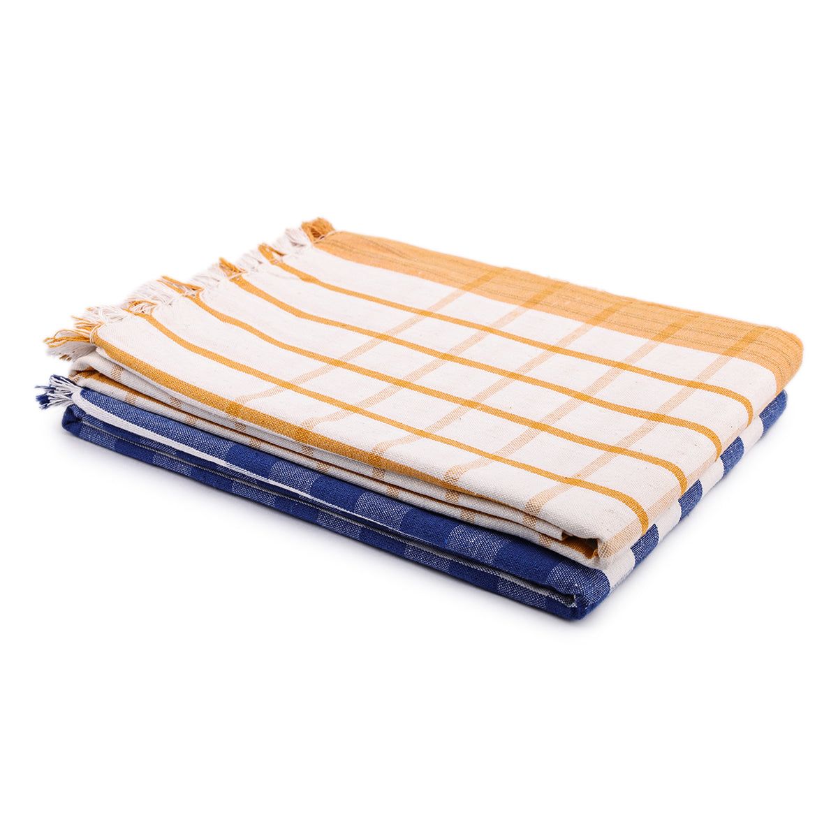 liya handloom multi color cotton bath towels/big towel combo pack of 2 (WHITE&YELLOW+BLUE)