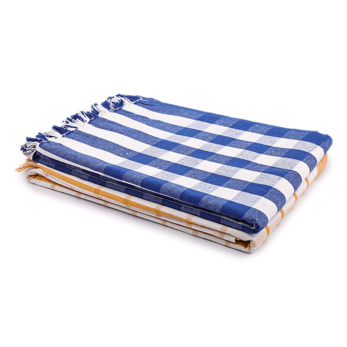 liya handloom multi color cotton bath towels/big towel combo pack of 2 (BLUE+WHITE&YELLOW)