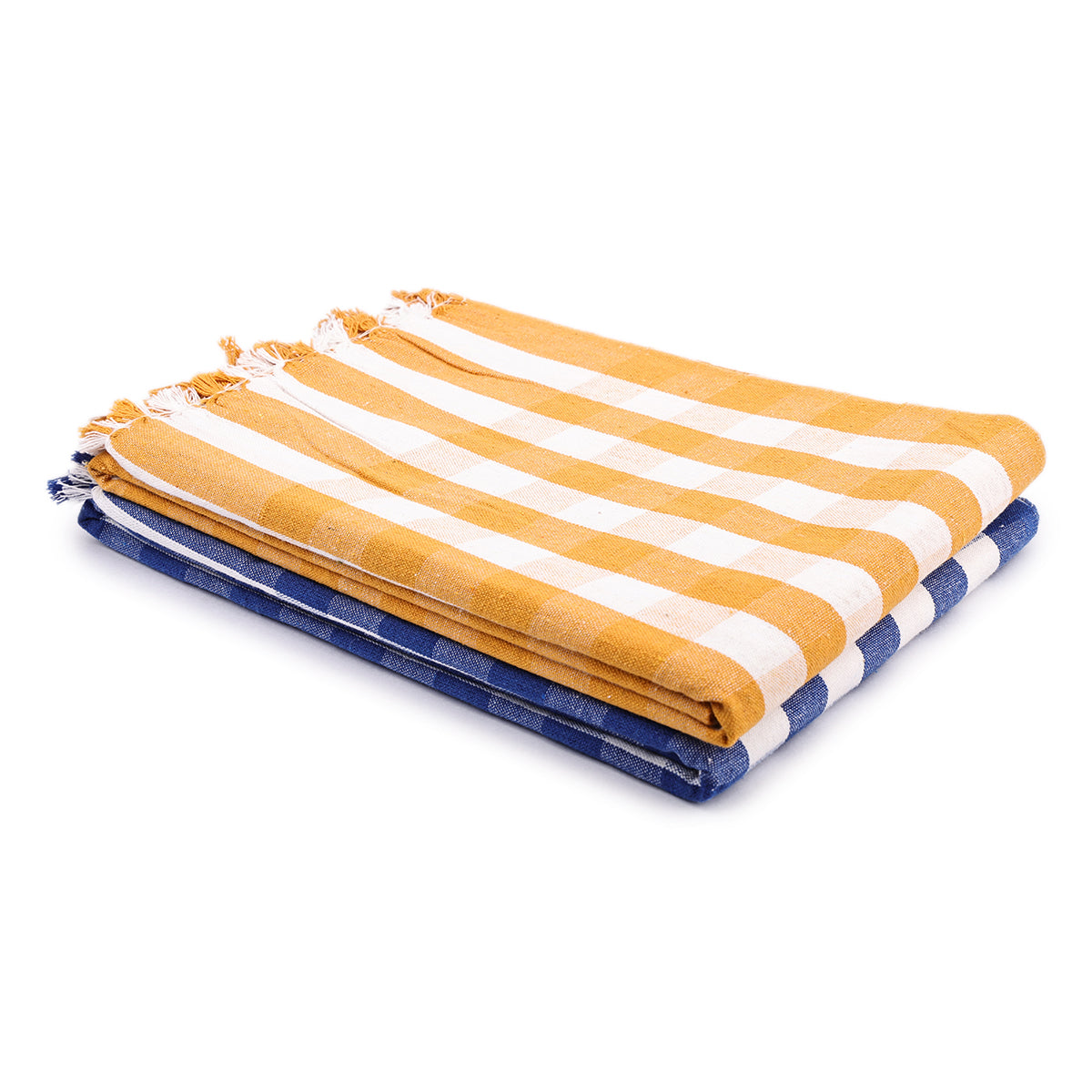 liya handloom multi color cotton bath towels/big towel combo pack of 2 (YELLOW+BLUE)