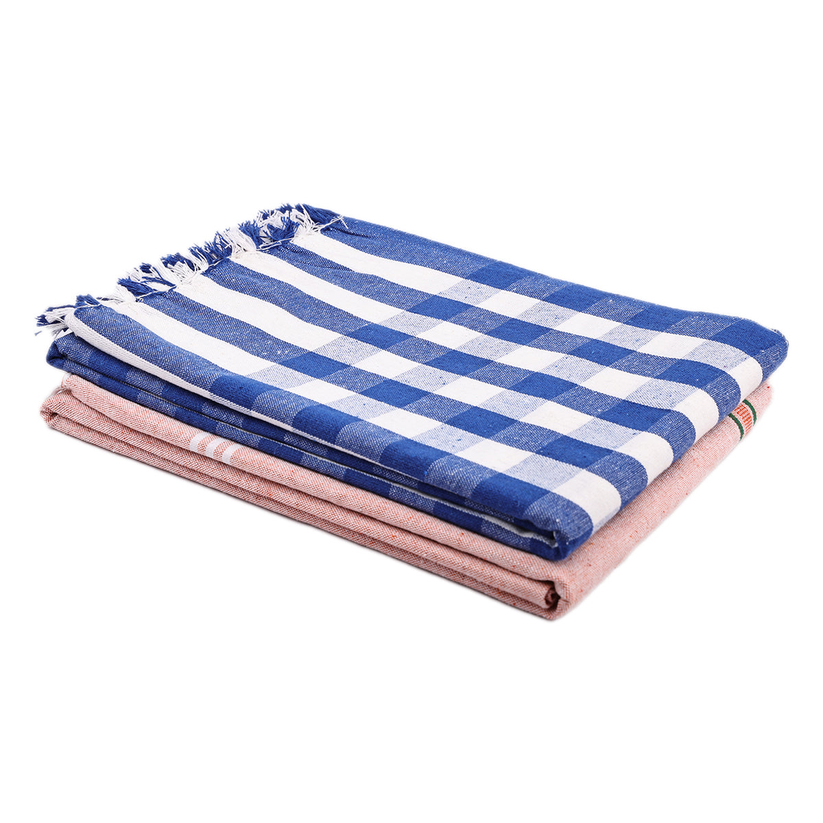 liya handloom multi color cotton bath towels/big towel combo pack of 2 (BLUE+PEACH)