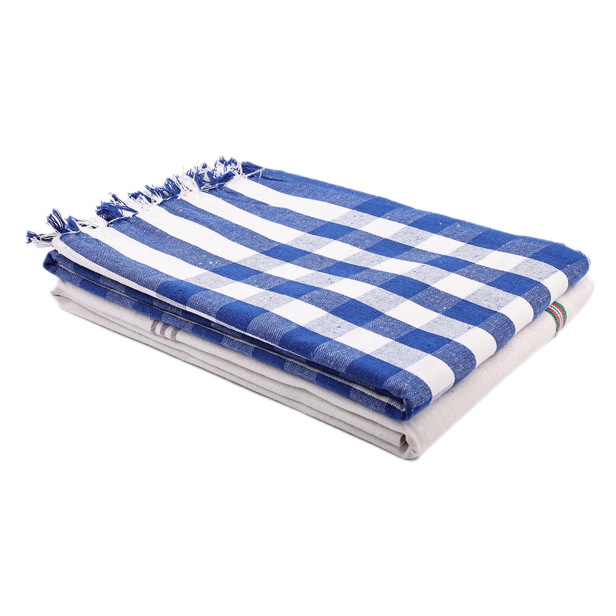 liya handloom multi color cotton bath towels/big towel combo pack of 2 (BLUE+WHITE)