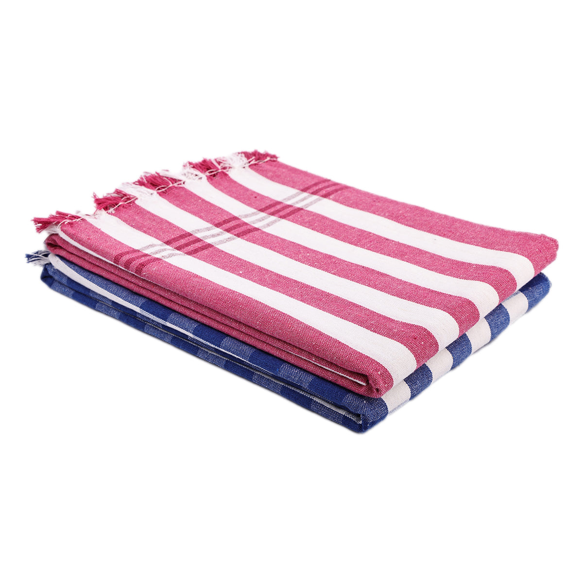 liya handloom multi color cotton bath towels/big towel combo pack of 2 (LIGHTPINK+BLUE)