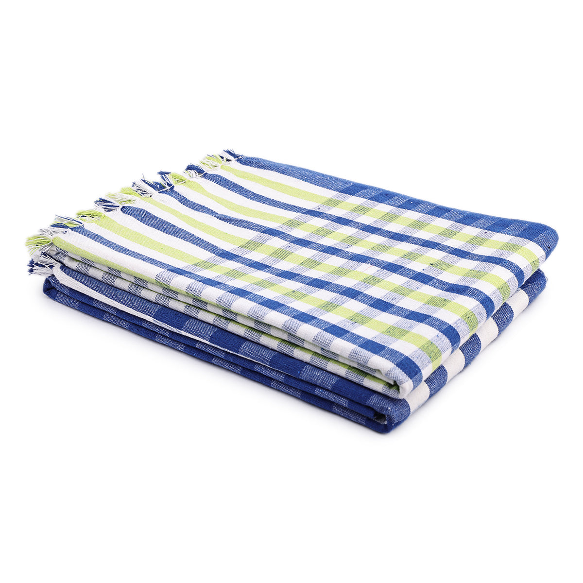 liya handloom multi color cotton bath towels/big towel combo pack of 2 (GREEN&BLUE+BLUE)